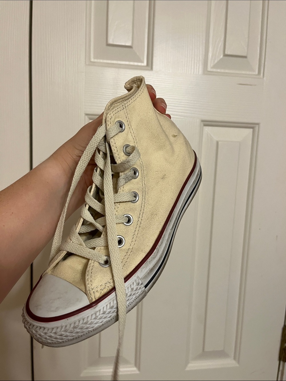 Converse Cream High-Top Sneakers with Red and Navy Trim - Picture 7 of 8